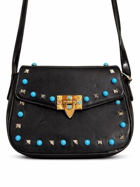 Vintage Leather Lucky Brand Leather Cross Body Bag With Stud Embellishments